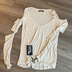 Ribbed long sleeve woman’s shirt Michael Lauren. Cream colored